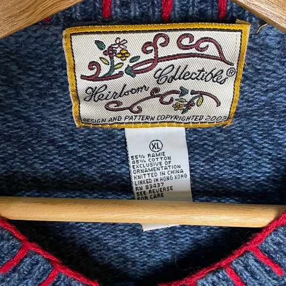 Vintage Valentine Love Cotton Cottagecore Grandma Embroidered Sweater Cardigan - Picture 10 of 12